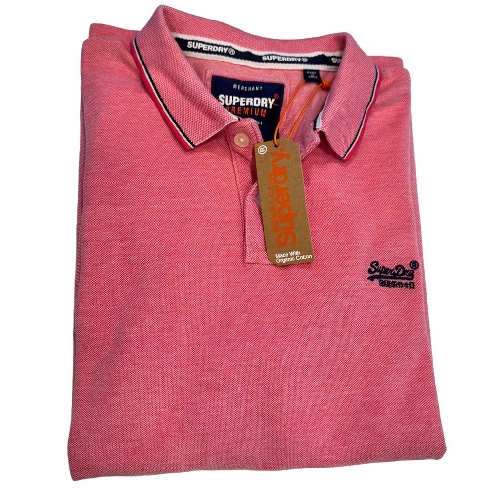 SUPERDRY PREMIUM Men’s Polo Shirt  Size 3XL Pink Short Sleeves NWT